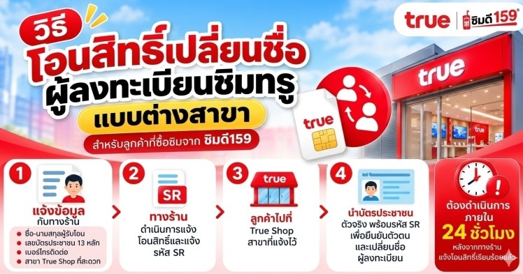 “วิธีโอนสิทธิ์เปลี่ยนชื่อผู้ลงทะเบียนซิมทรูแบบต่างสาขา”